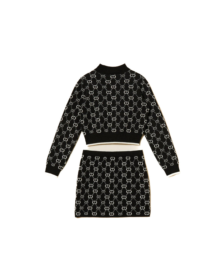 Twinset Kids Maglia e Gonna Jacquard con Oval T per Bambine