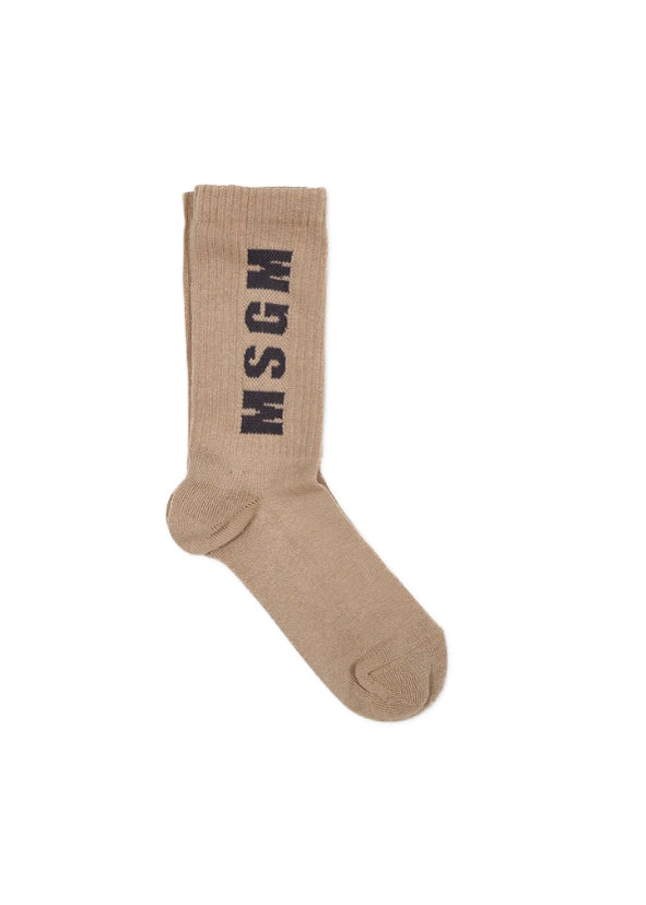 MSGM Kids Calzini Beige con Logo