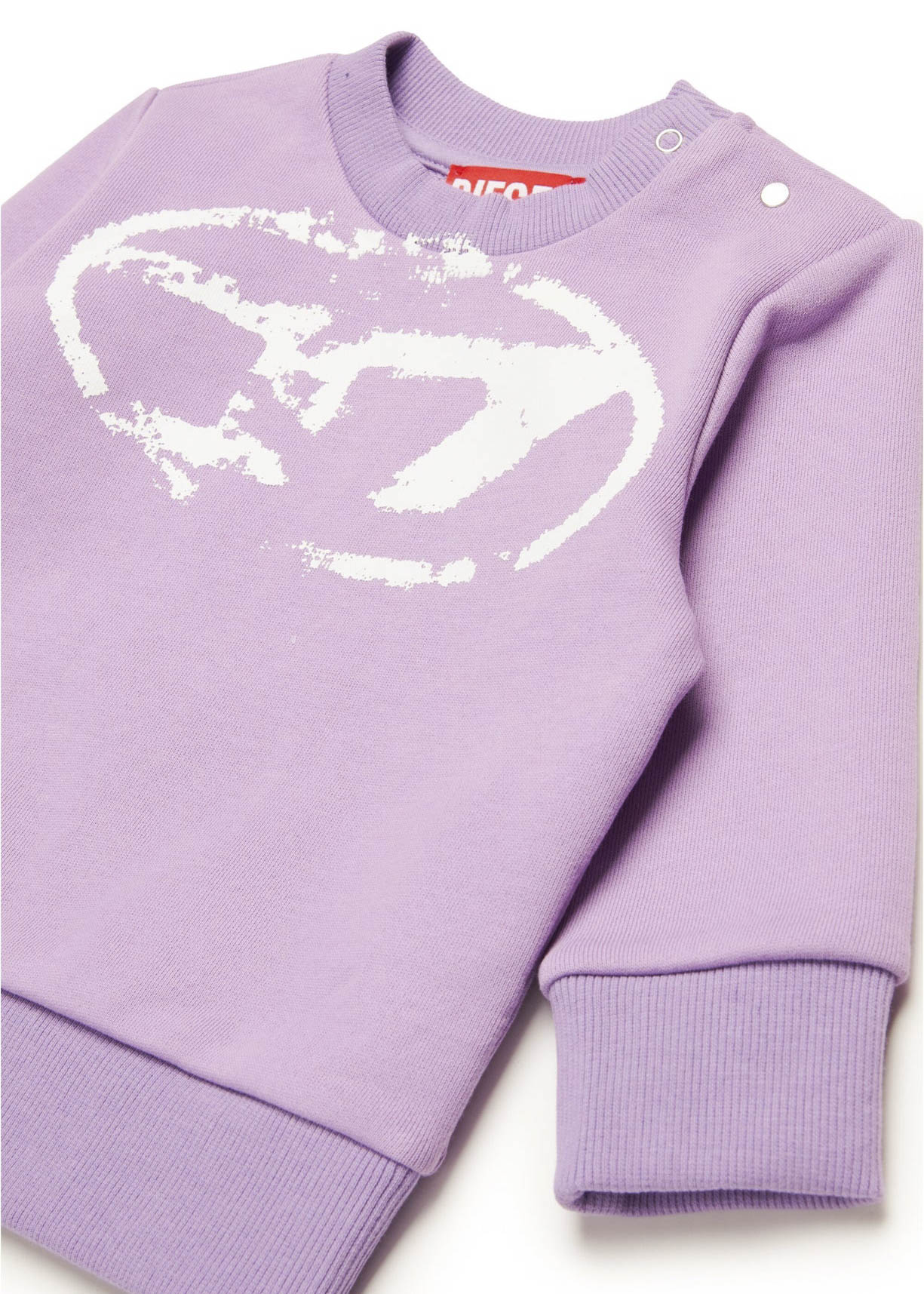 Diesel Kids Felpa Lilla Girocollo con Used Effect Oval D per Neonate
