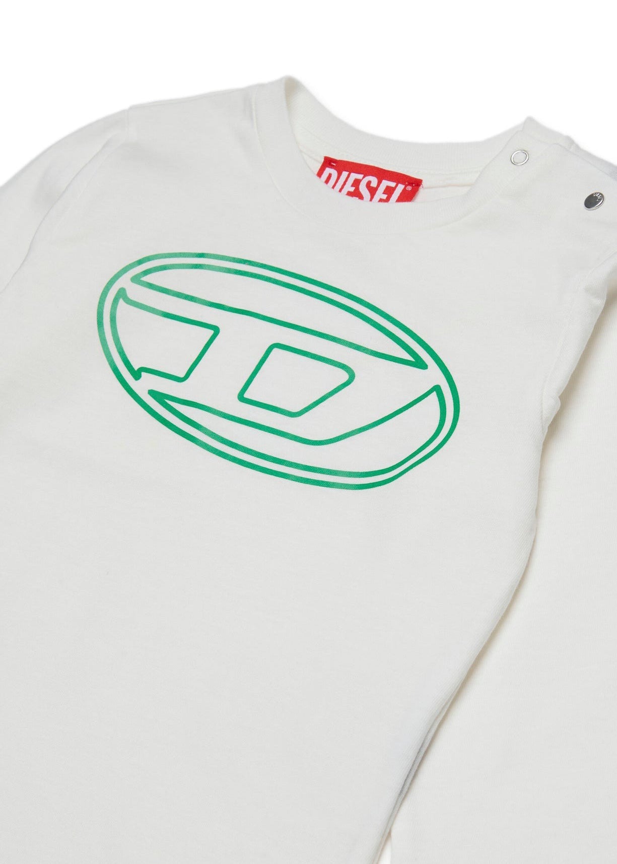 Diesel Kids T-shirt Bianca Lunghe Maniche con Oval D per Neonati dettaglio
