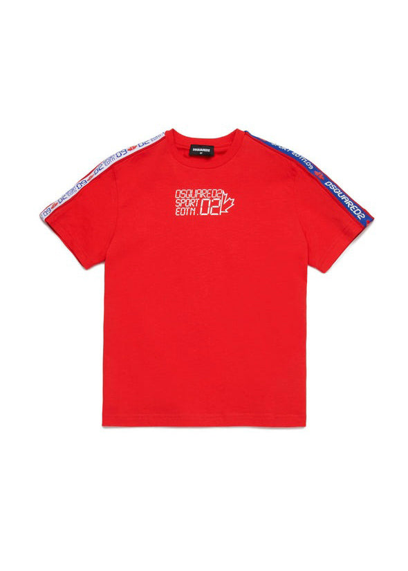 Dsquared2 Kids T-shirt Rossa con Banda Logata per Bambini