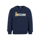Moschino Kids Felpa Girocollo Navy con Logo per Bambini