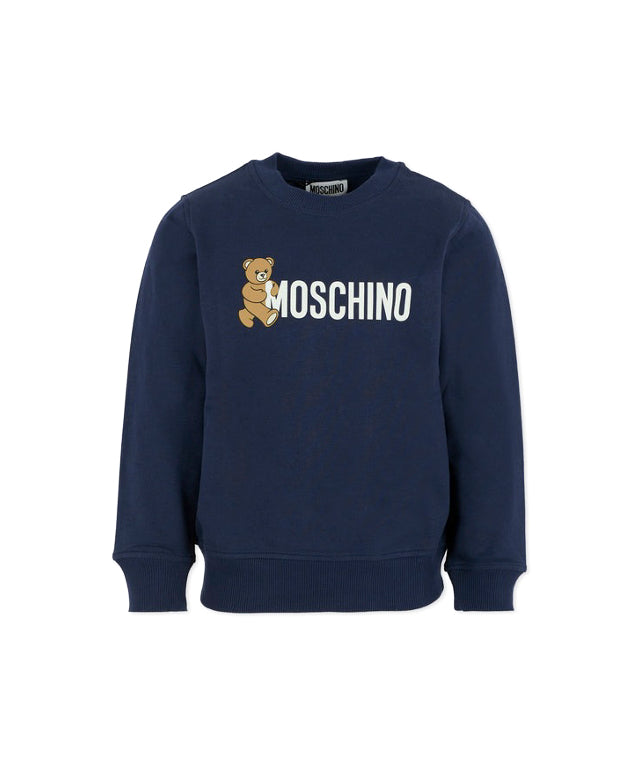 Moschino Kids Felpa Girocollo Navy con Logo per Bambini