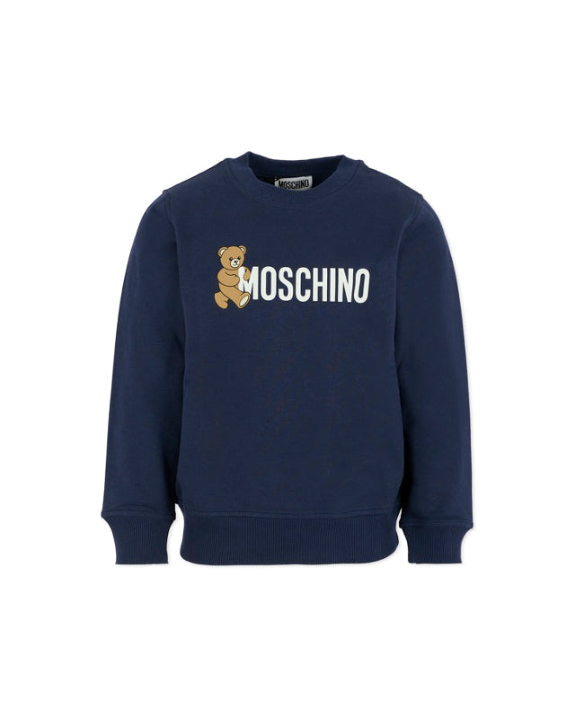 Moschino Kids Felpa Girocollo Navy con Logo per Bambini