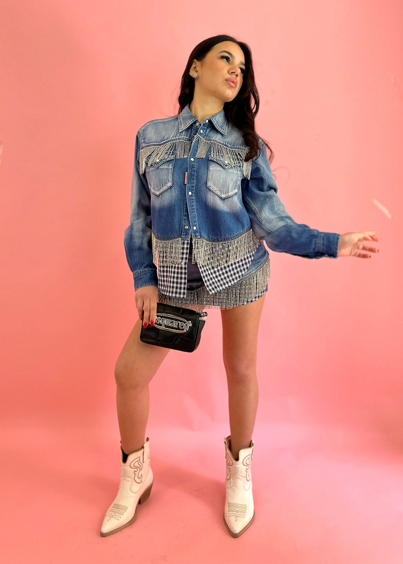 Dsquared2 Kids Camicia Denim Crystal per Bambine