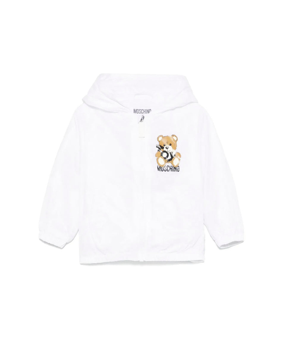 Moschino Kids Giubbino a Vento Bianco con Stampa Toy per Neonati