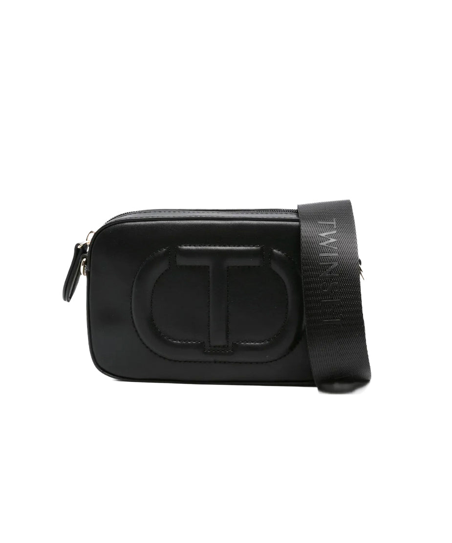 Twinset Kids Borsa a tracolla Nera con Logo Goffrato per Bambine