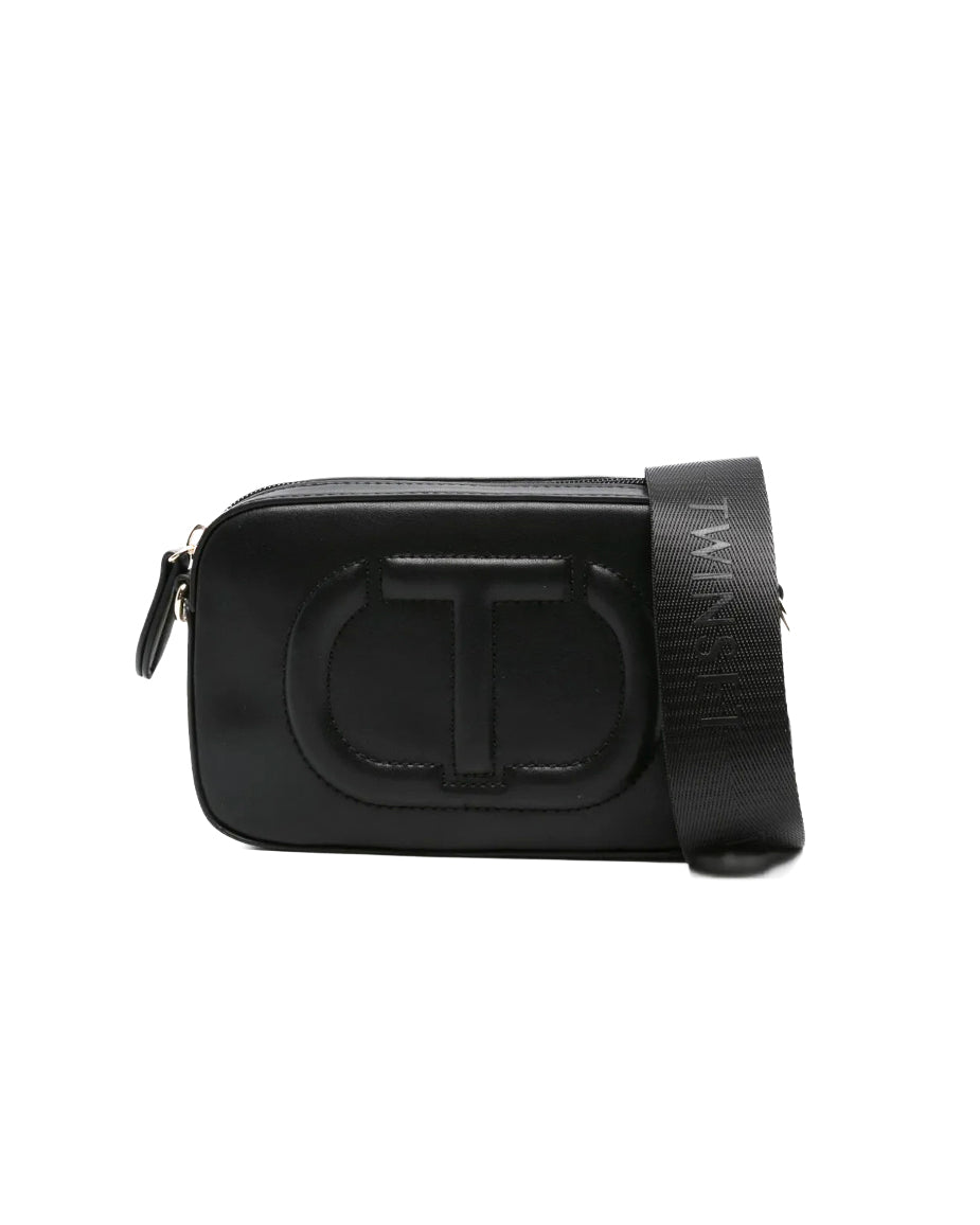 Twinset Kids Borsa a tracolla Nera con Logo Goffrato per Bambine