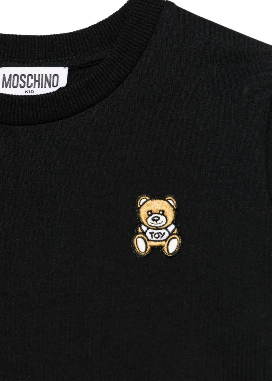 Moschino Kids T-Shirt Nera con Ricamo Teddy per Bambini