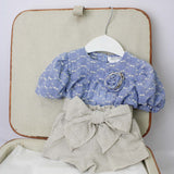 Deolinda T-shirt con Shorts Azzurro/Beige con Fiocco per Neonate