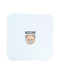Moschino Kids Coperta Celeste con Logo per Neonati