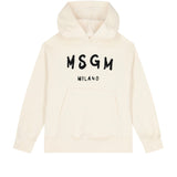MSGM Kids Felpa con Cappuccio Crema con Logo per Bambini