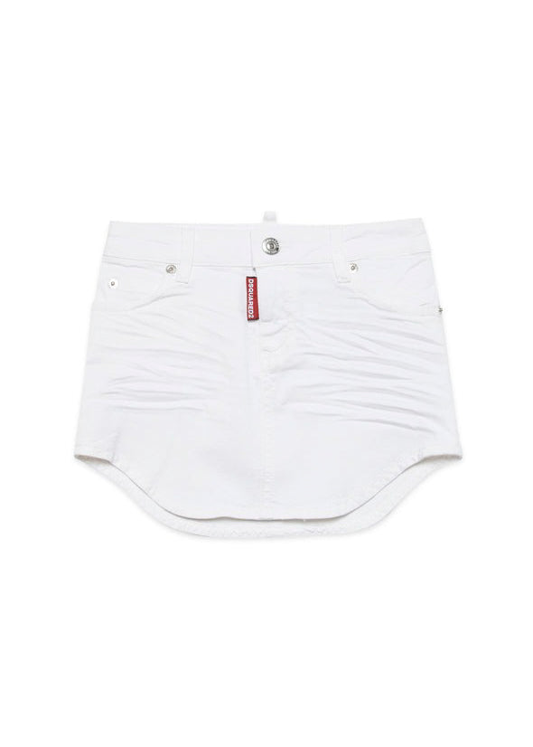 Dsquared2 Kids Gonna di Jeans Bianca a Taglio Obliquo per Bambine