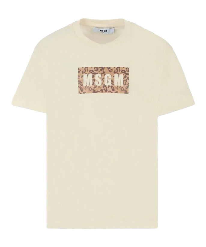 MSGM Kids T-shirt Crema con Logo Maculato per Bambini
