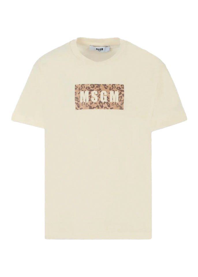 MSGM Kids T-shirt Crema con Logo Maculato per Bambini