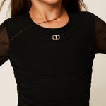 Twinset Kids Abito Nero Corto in Tulle con Arricciatura per Bambine