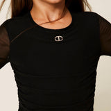 Twinset Kids Abito Nero Corto in Tulle con Arricciatura per Bambine