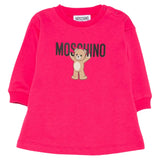 Moschino Kids Abito in Felpa Lampone con Logo per Neonate