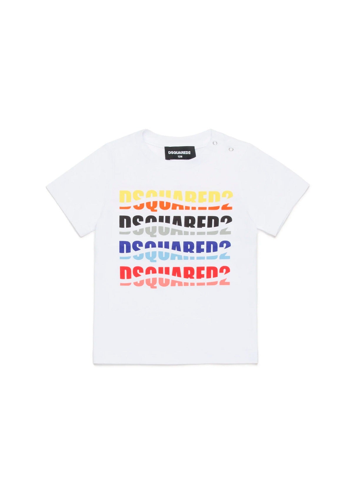 Dsquared2 Kids T-Shirt Bianca con Logo Multicolor Effetto Wave per Neonati