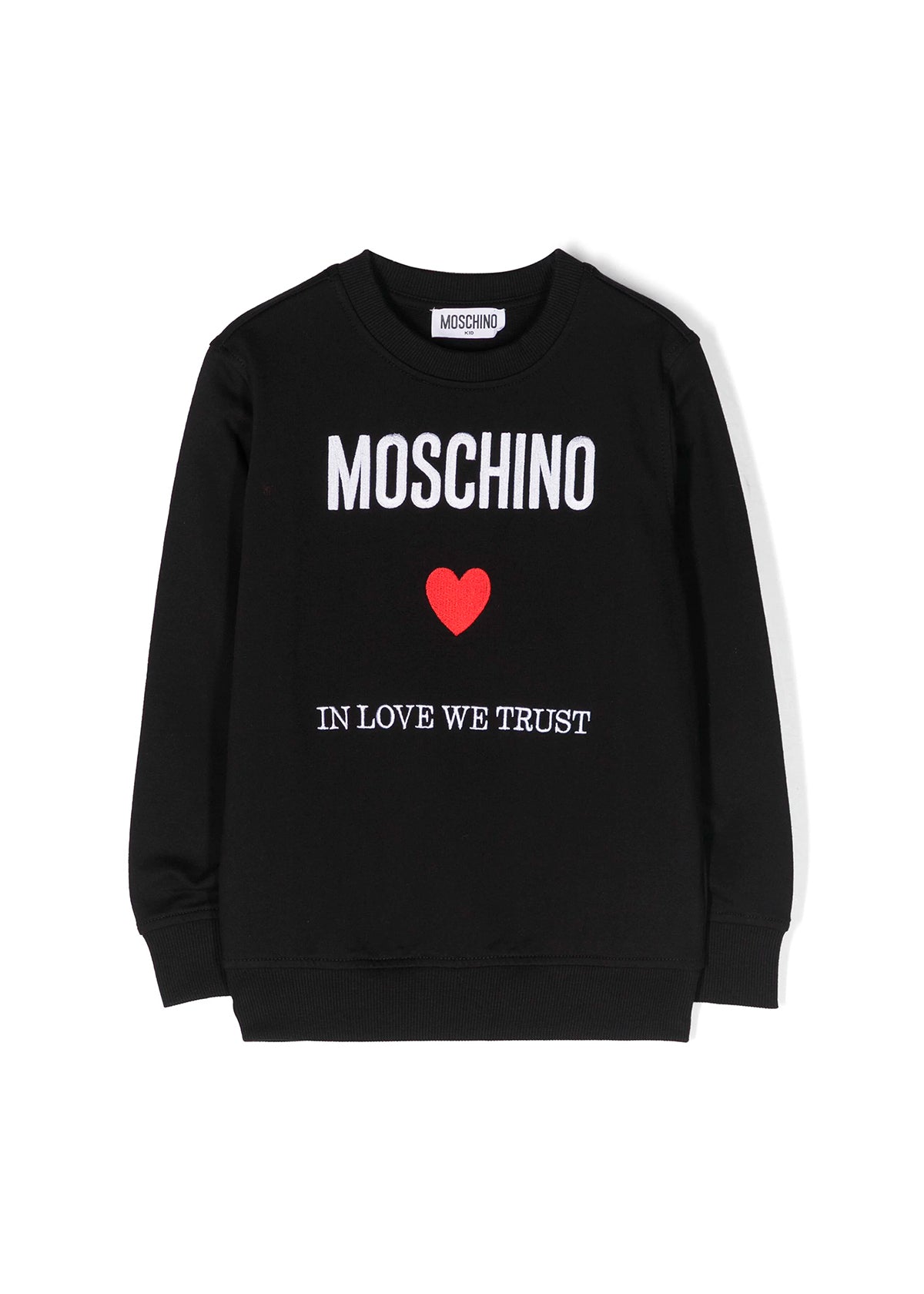 Moschino Kids Felpa Girocollo Nera con Ricamo Cuore per Bambine