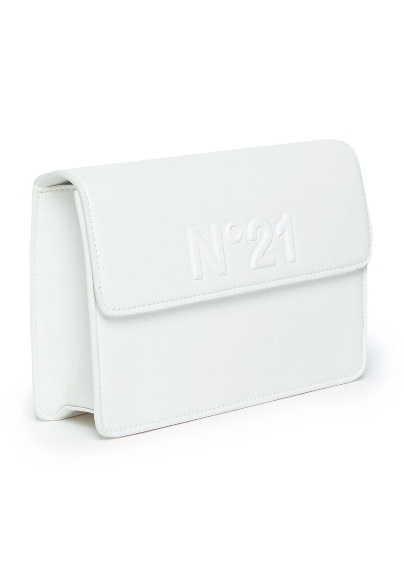 N°21 Kids Borsa a Spalla Bianca con Placca Logo in Finta Pelle