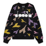 Felpa Nera Diadora per Bambini con Logo Multicolor Stampato All Over