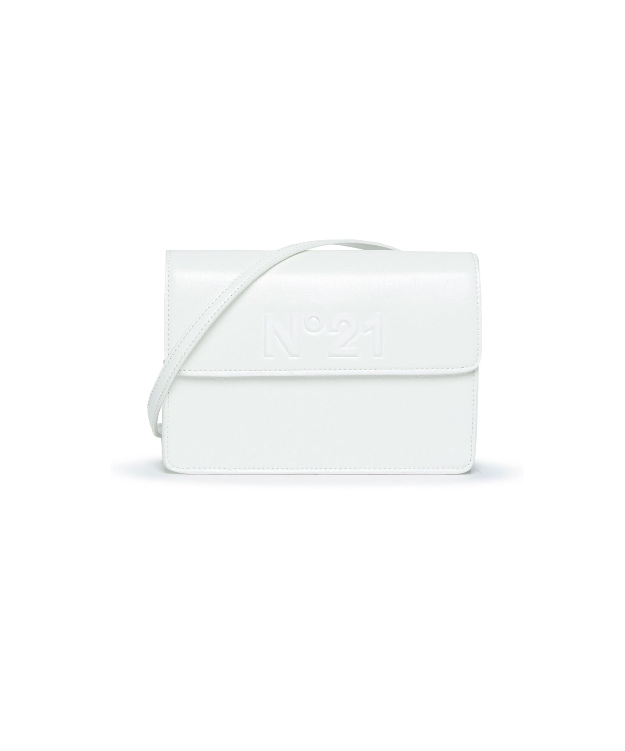 N°21 Kids Borsa a Spalla Bianca con Placca Logo in Finta Pelle
