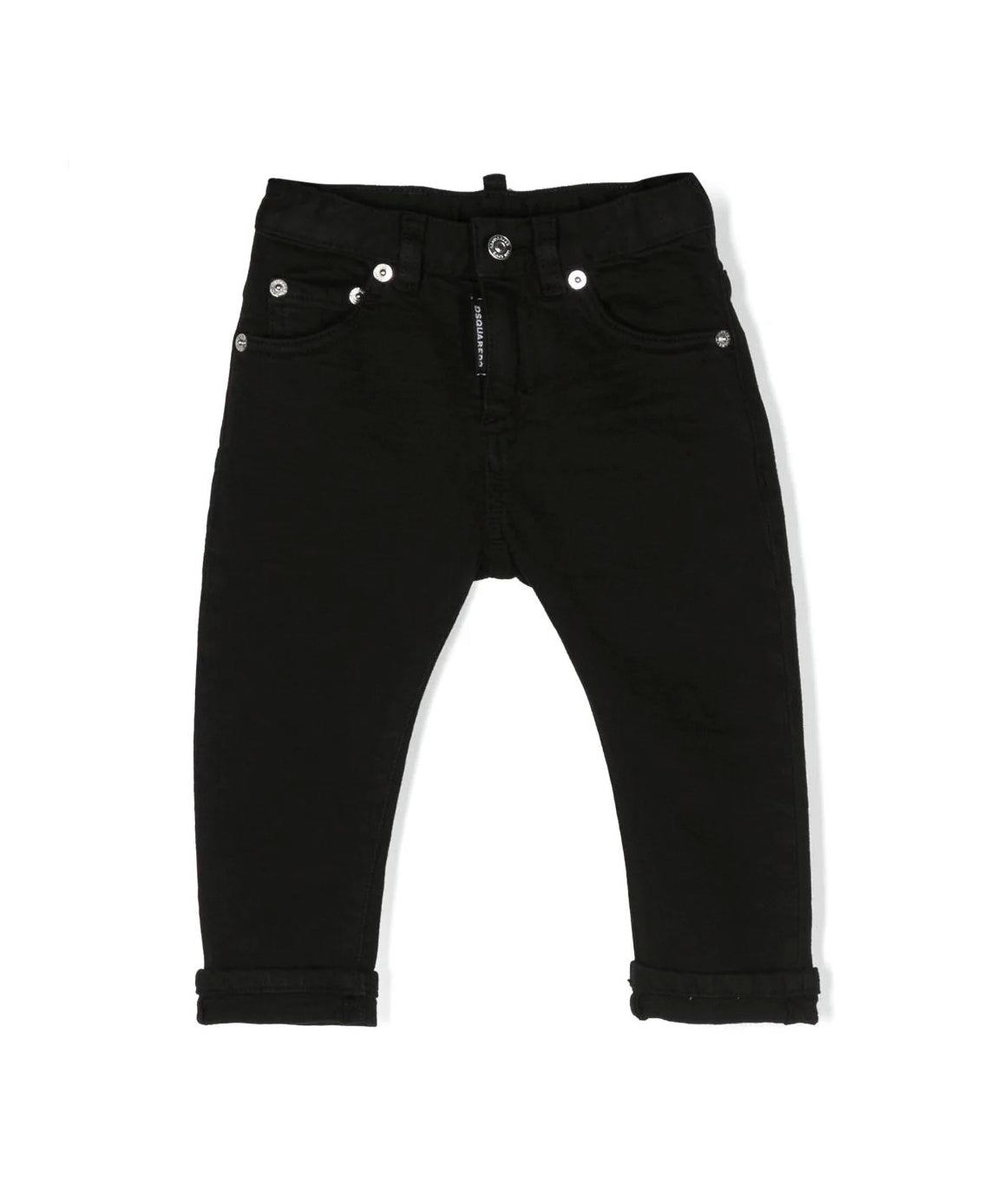 Pantaloni Dritti Neri per Neonati | Applicazione Logo Posteriore | Vita Elasticizzata | Stile Classico