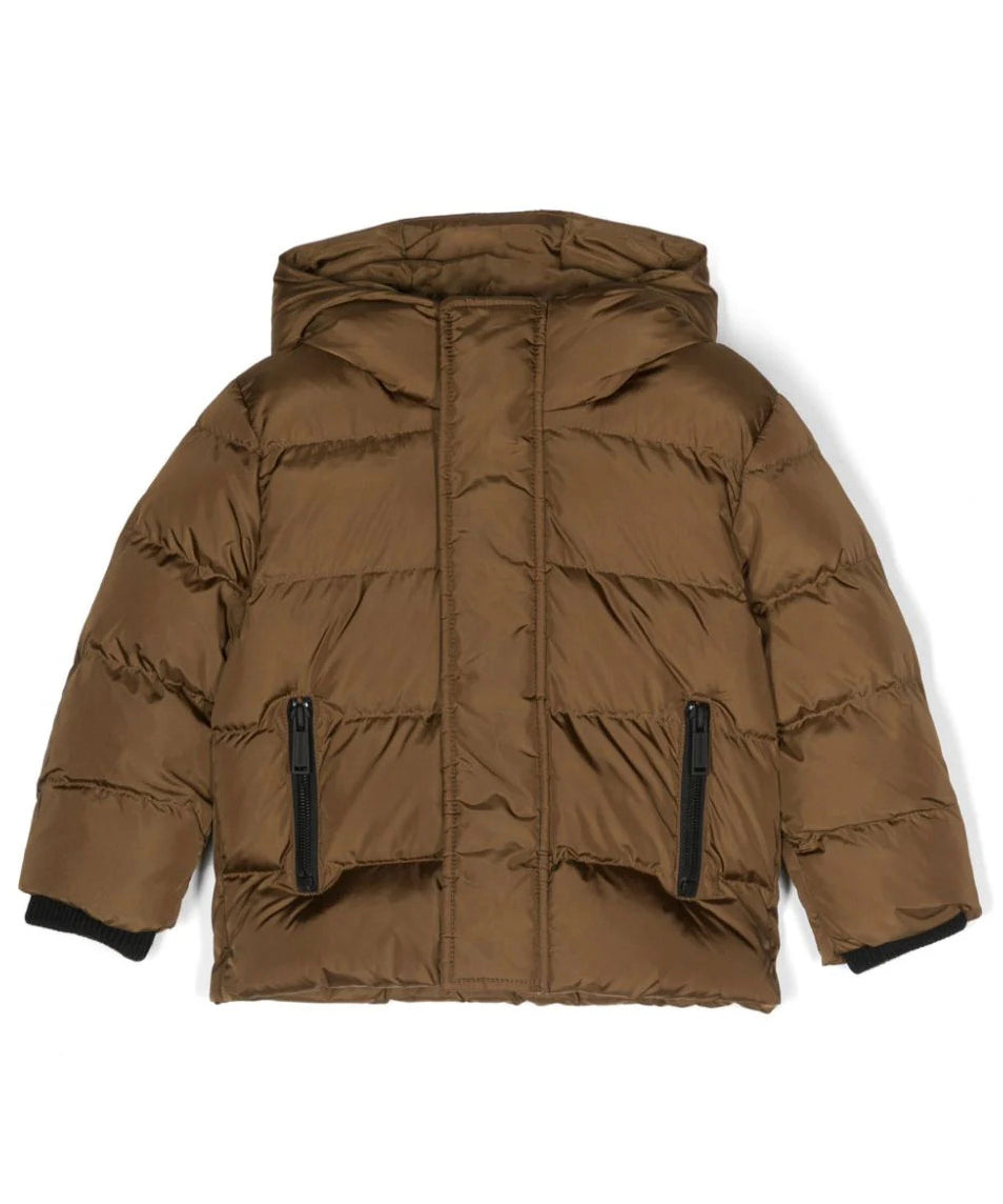 Piumino Imbottito DSquared2 Kids Marrone | Design Imbottito | Logo sulla Manica | Chiusura con Zip | Cappuccio Classico"