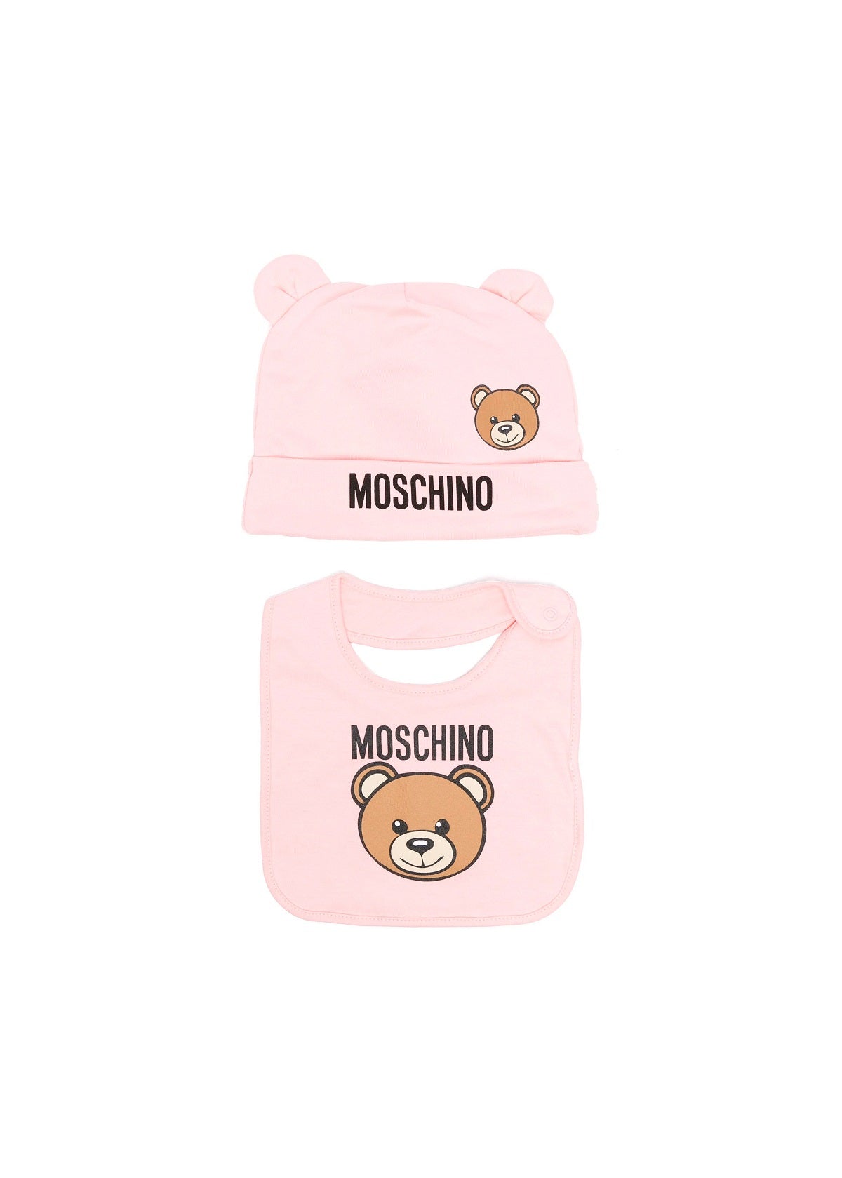Moschino Kids Set Berretto e Bavaglino Rosa con Motivo Teddy Bear