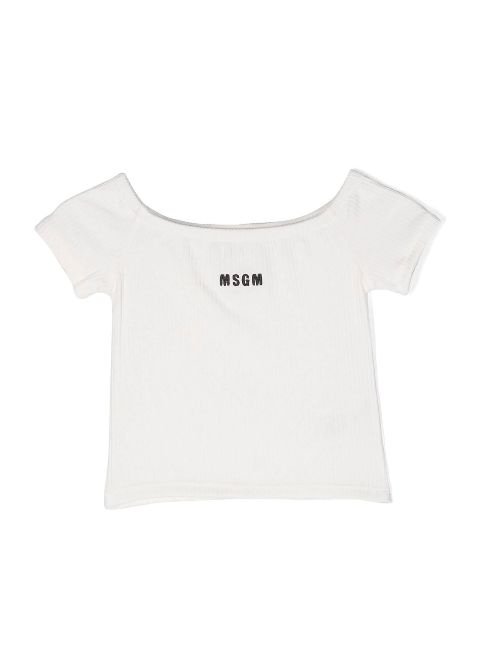 Msgm Kids Maglia Crop Bianca a Costine