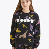 Felpa Nera Diadora per Bambini con Logo Multicolor Stampato All Over
