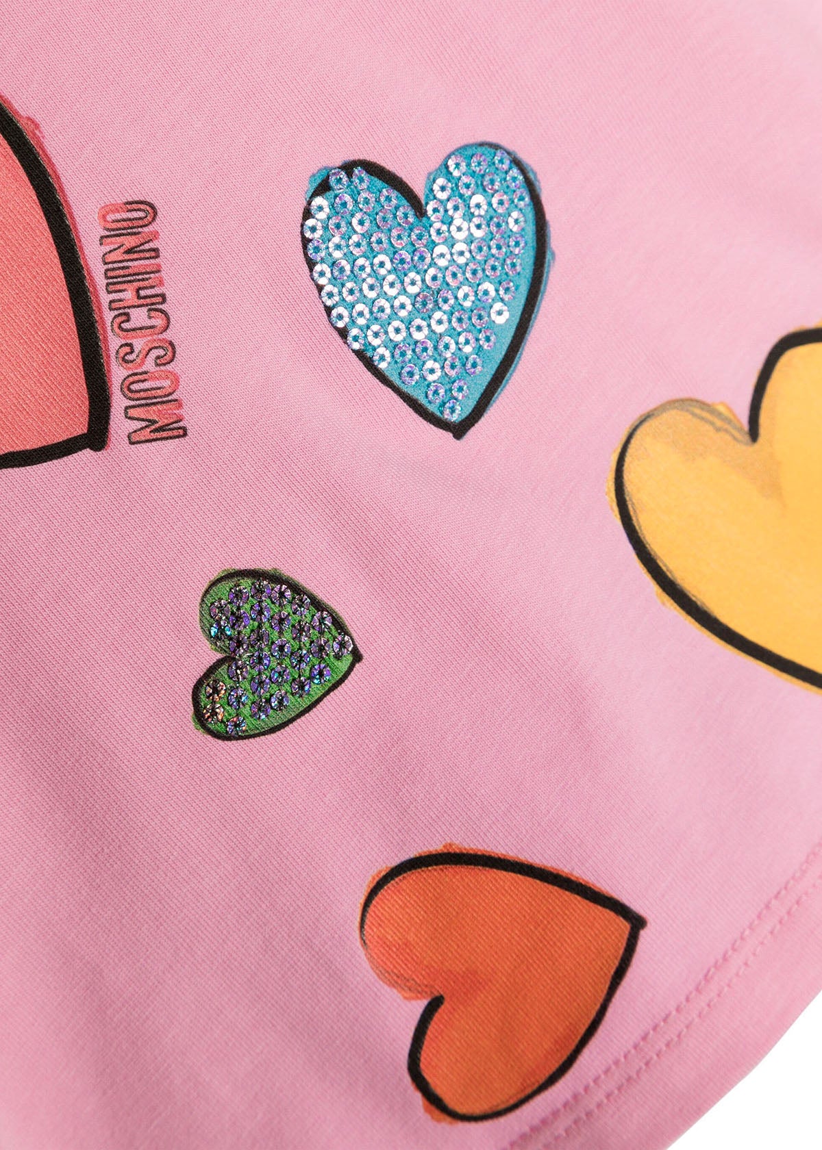 Moschino Kids T-Shirt Rosa con Stampa Cuori per Neonate