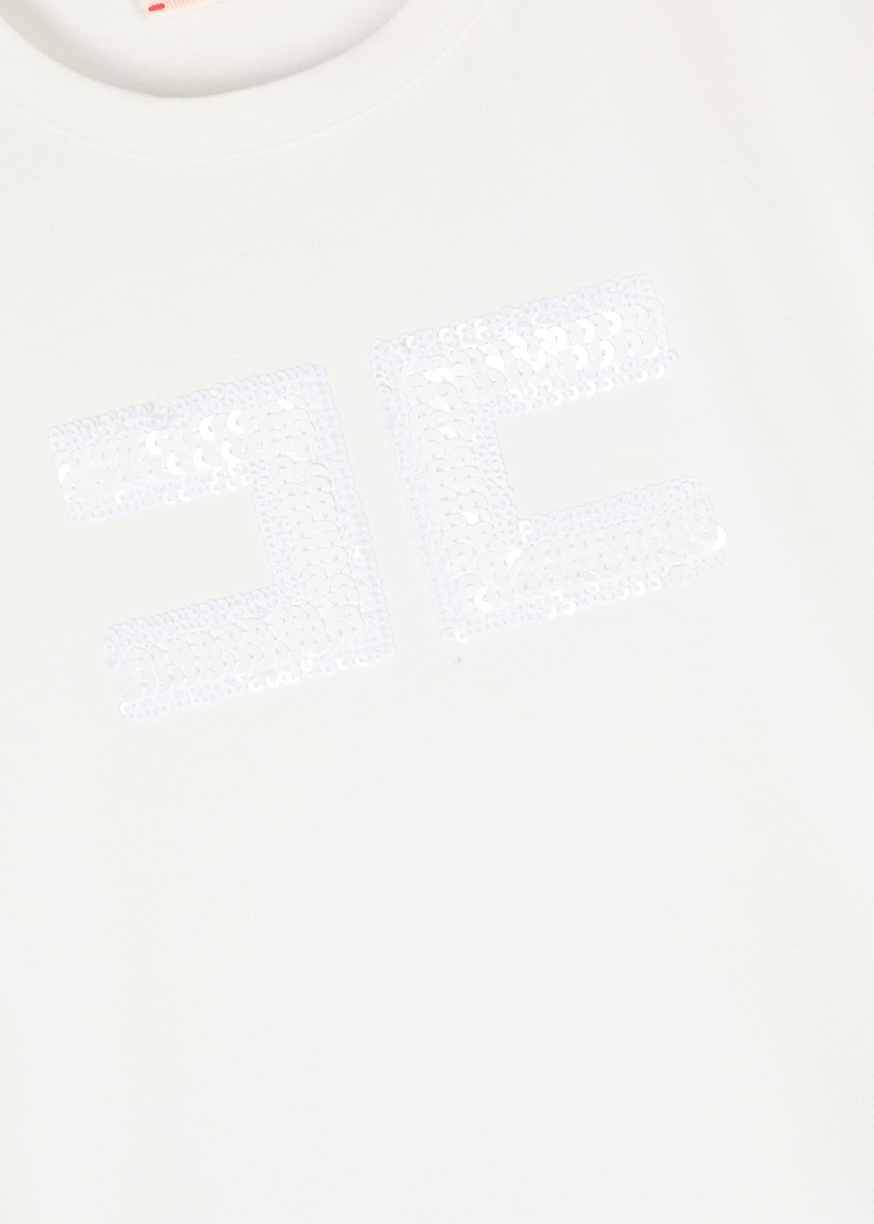 Elisabetta Franchi La Mia Bambina T-Shirt Panna con Logo Pailettes