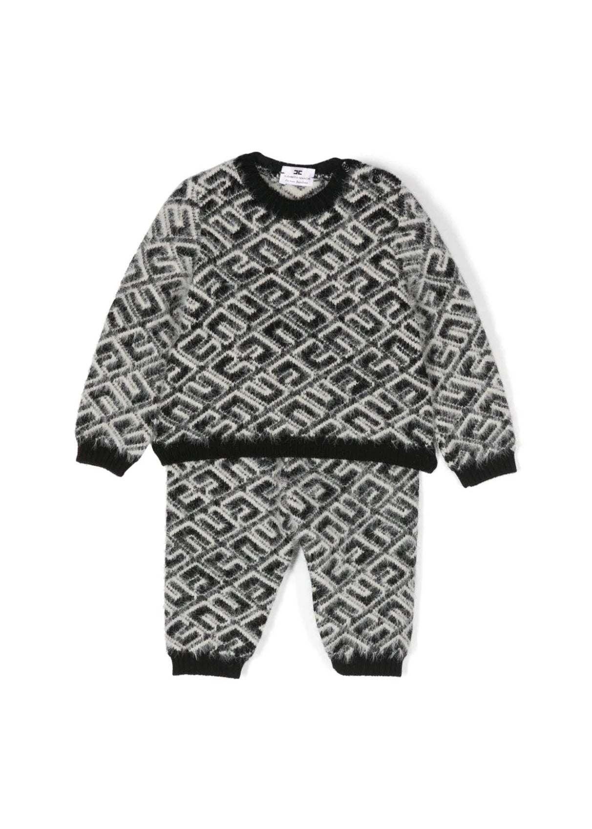 Completo Pantaloni e Maglione Elisabetta Franchi La Mia Bambina - Nero/Bianco | Design Lavorato a Maglia con Logo Jacquard"