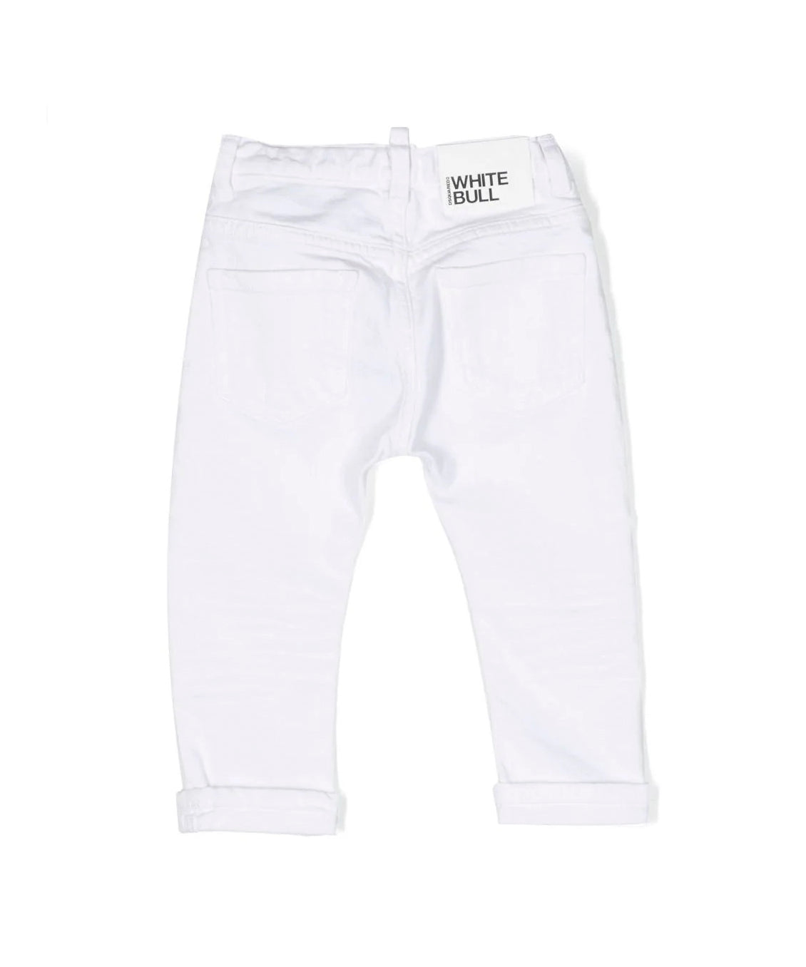 Pantaloni Dritti Bianchi per Neonati | Applicazione Logo Posteriore | Vita Elasticizzata | Stile Classico