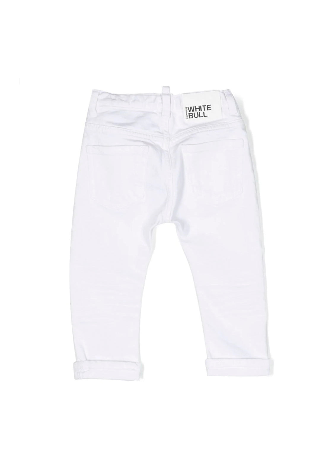 Pantaloni Dritti Bianchi per Neonati | Applicazione Logo Posteriore | Vita Elasticizzata | Stile Classico