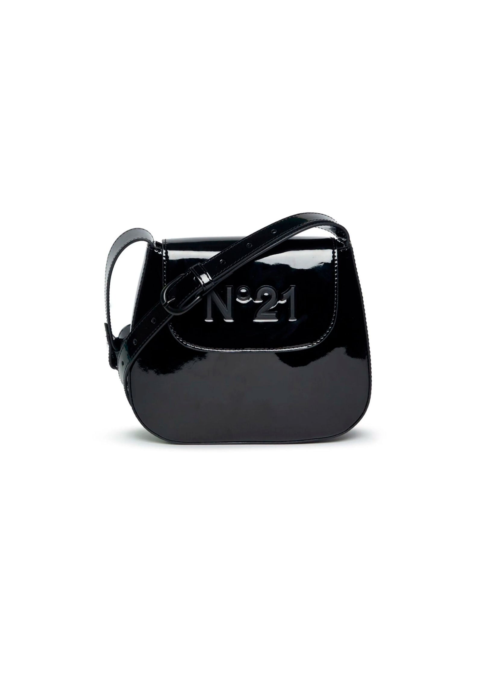 N°21 Kids Borsa a Spalla Nera con Placca Logo per Bambine