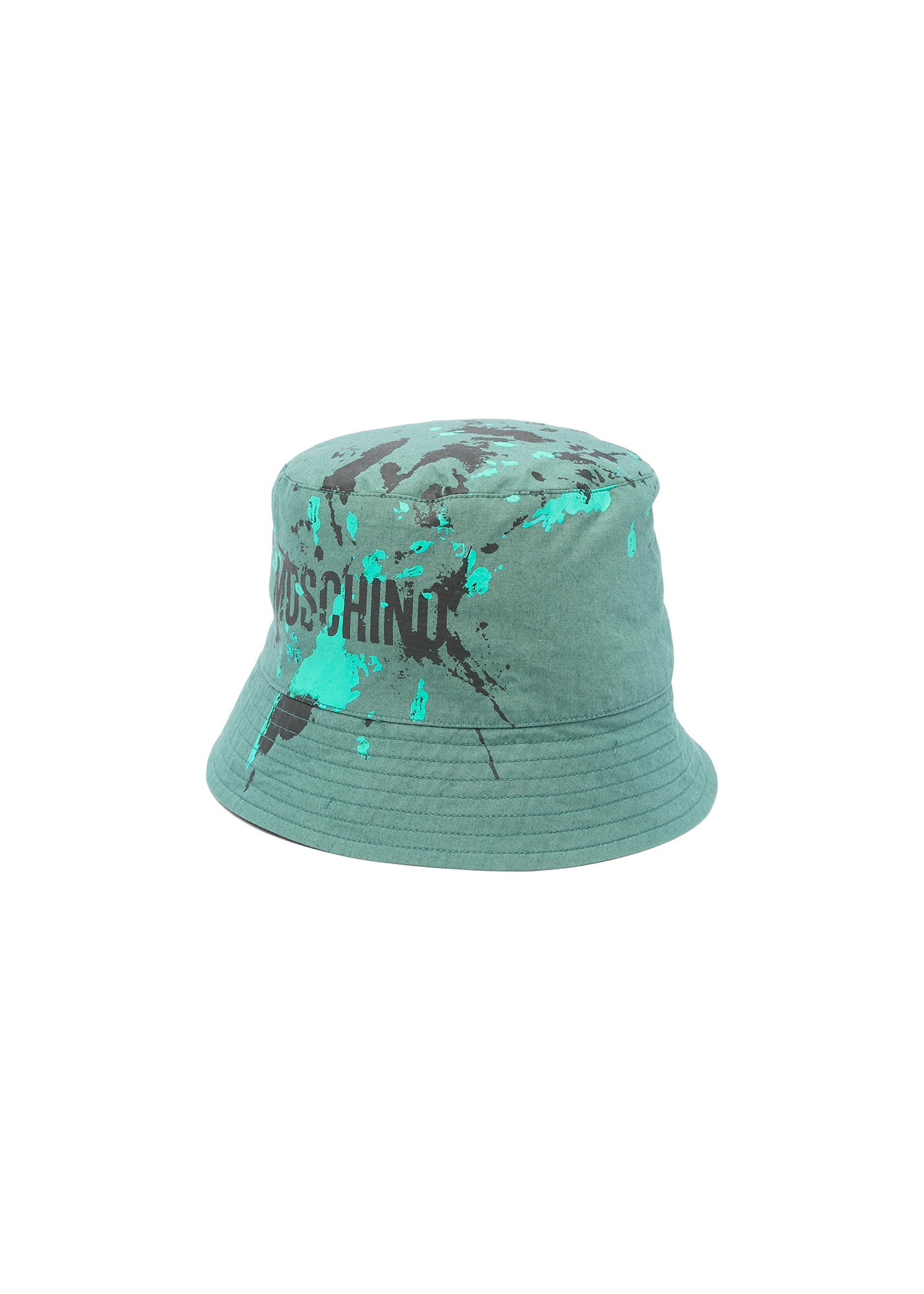 Moschino Kids Cappello Bucket Verde con Stampa Vernice