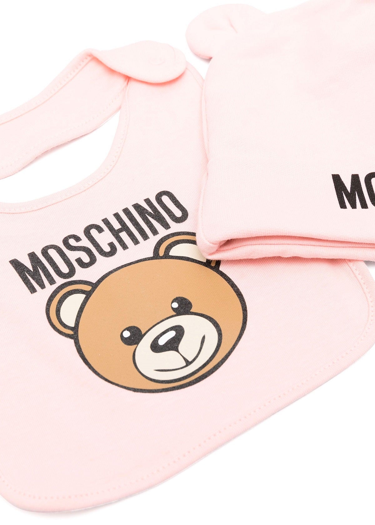 Moschino Kids Set Berretto e Bavaglino Rosa con Motivo Teddy Bear