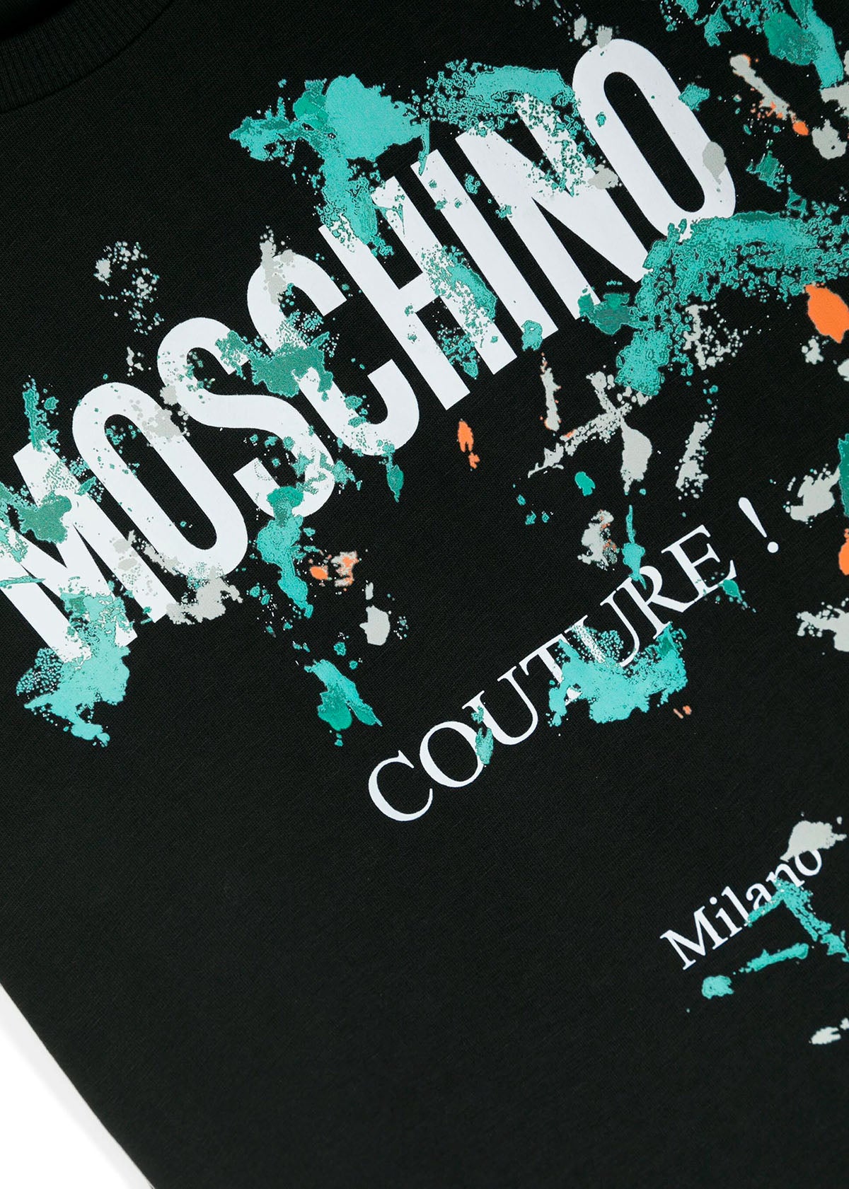 Moschino Kids T-shirt Nera con Stampa Vernice per Bambini