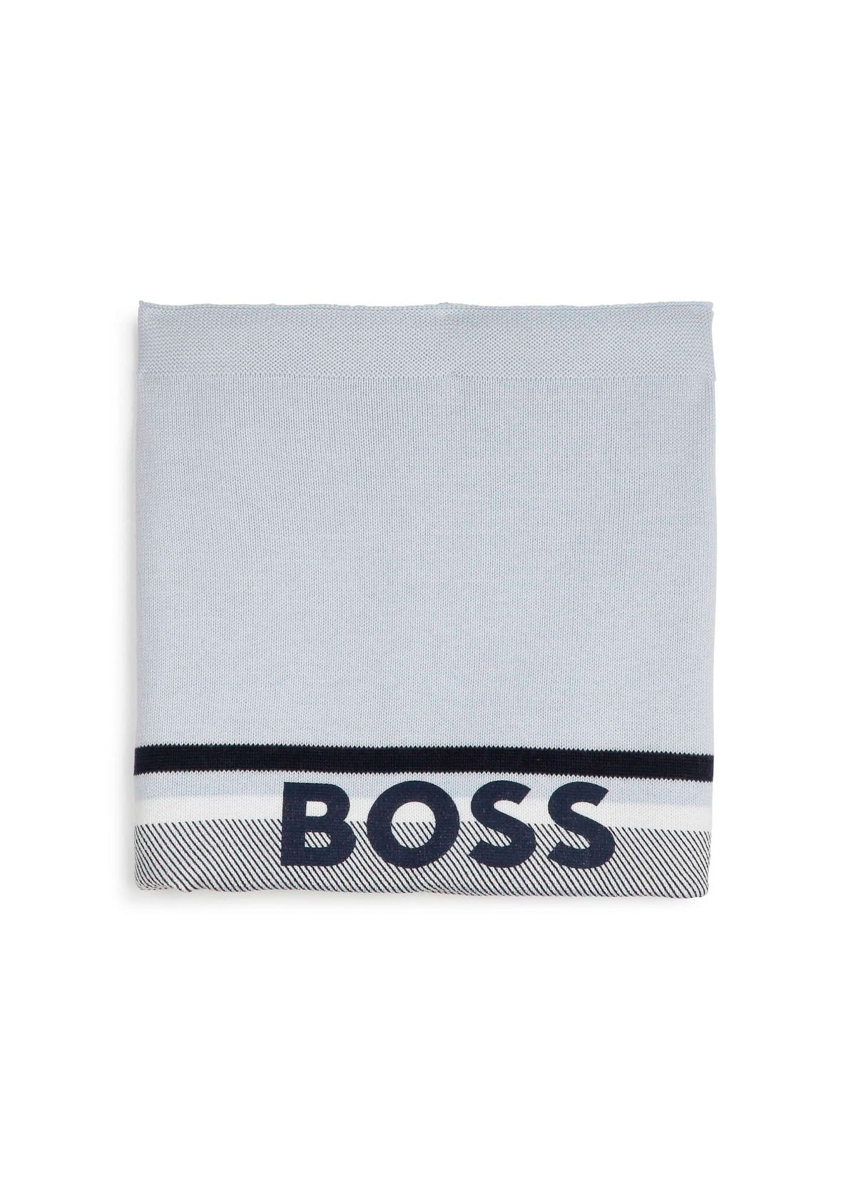 Boss Kids Coperta Bianco/Celeste in maglia di Cotone con Logo