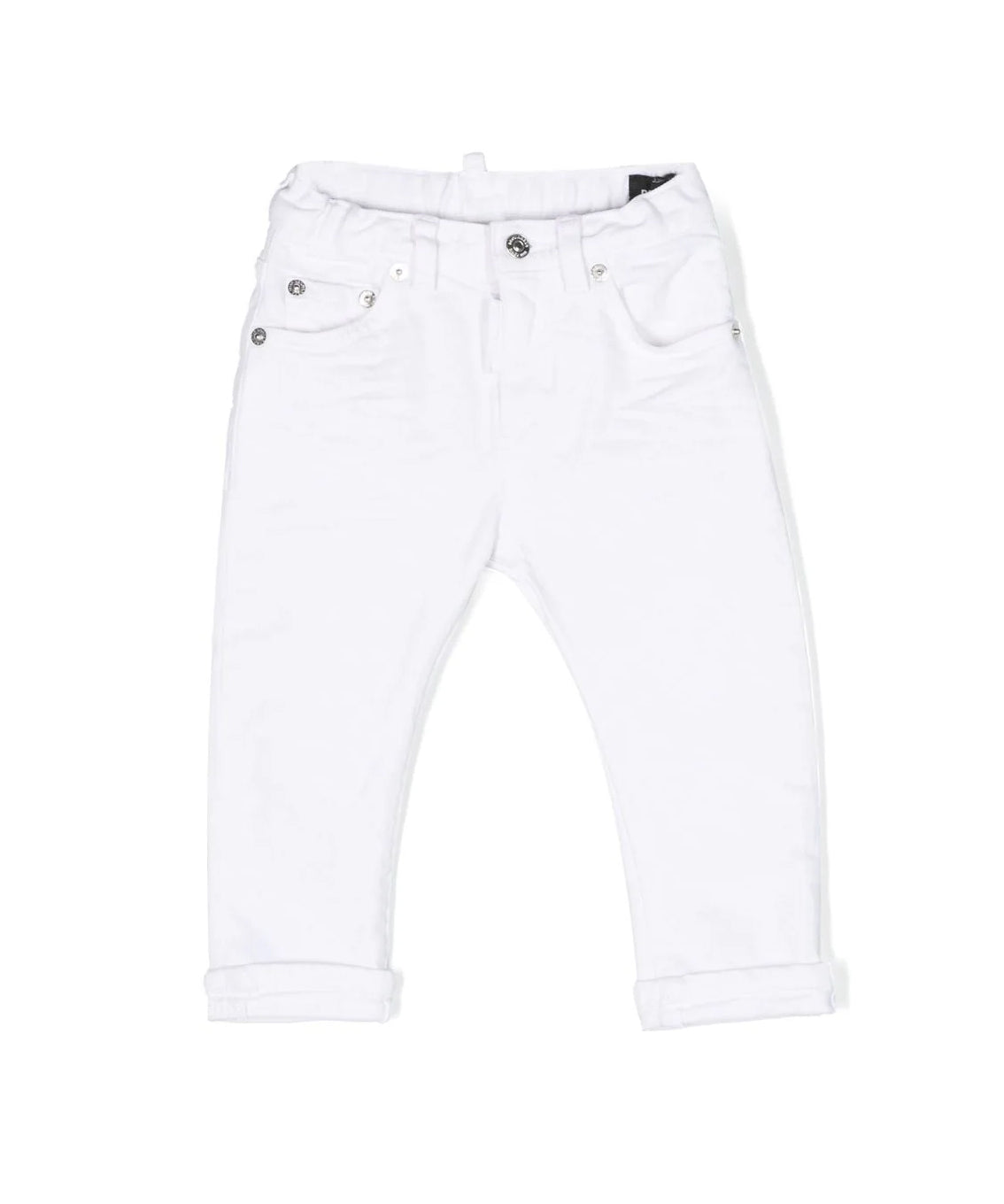 Pantaloni Dritti Bianchi per Neonati | Applicazione Logo Posteriore | Vita Elasticizzata | Stile Classico