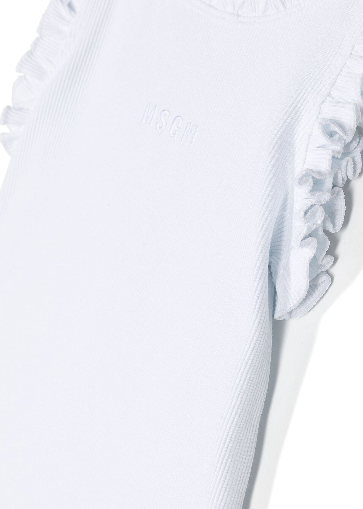Msgm Kids Canotta a Costine Bianca con Ruches