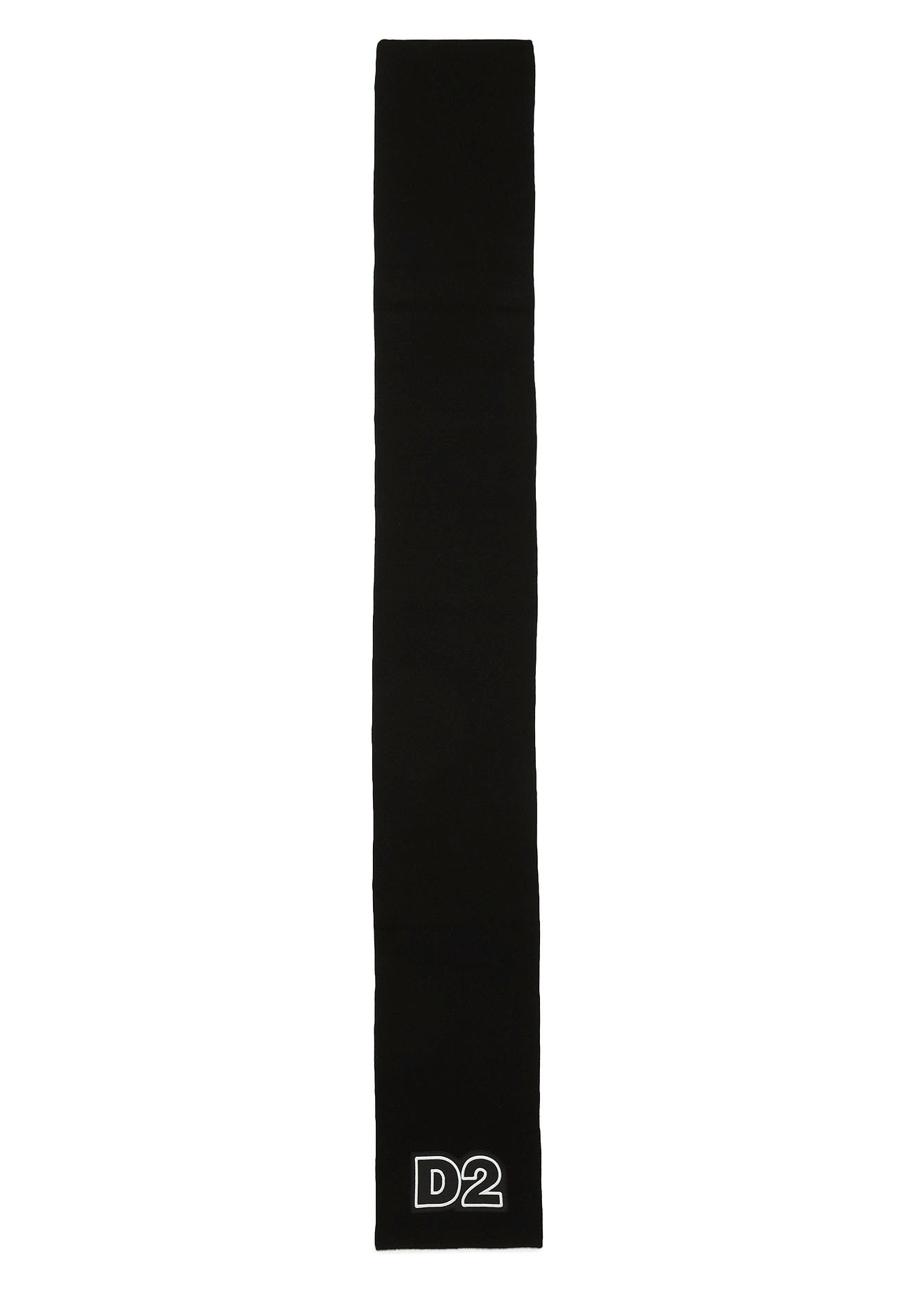 Sciarpa DSquared2 Kids in Misto Lana con Lavorazione a Costine e Applicazione Logo D2 | Colore Nero | Taglia I: 21x160cm, Taglia II: 25x180cm