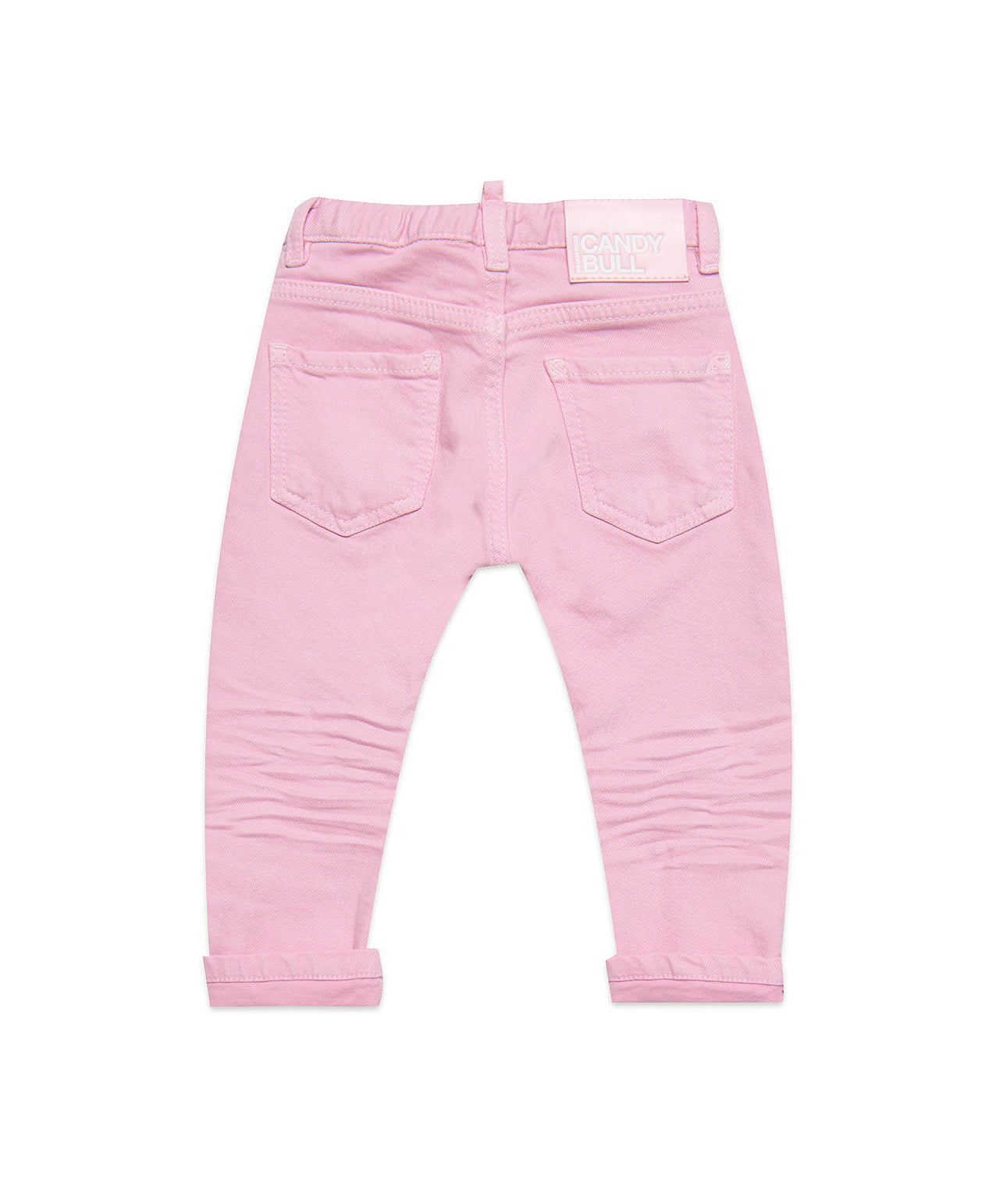 Pantaloni Dritti Rosa per Neonati | Applicazione Logo Posteriore | Vita Elasticizzata | Stile Classico