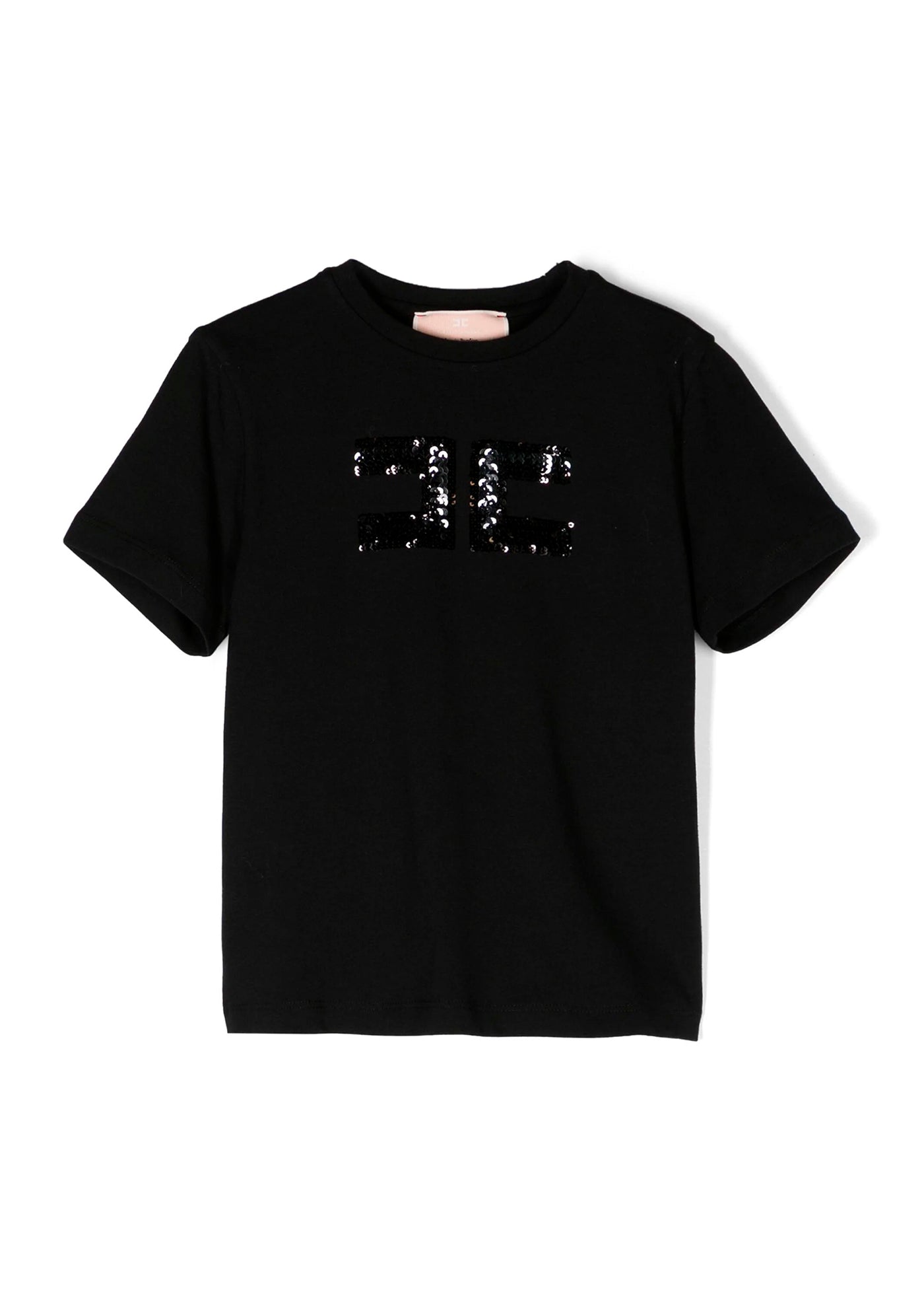 Elisabetta Franchi La Mia Bambina T-Shirt Nera con Logo Pailettes