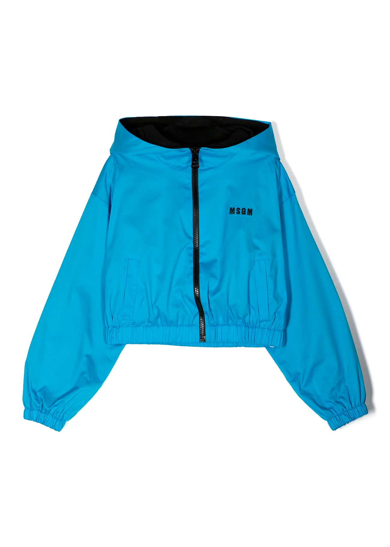 Msgm Kids Giacca Crop Turchese con Cappuccio e Zip per Bambine