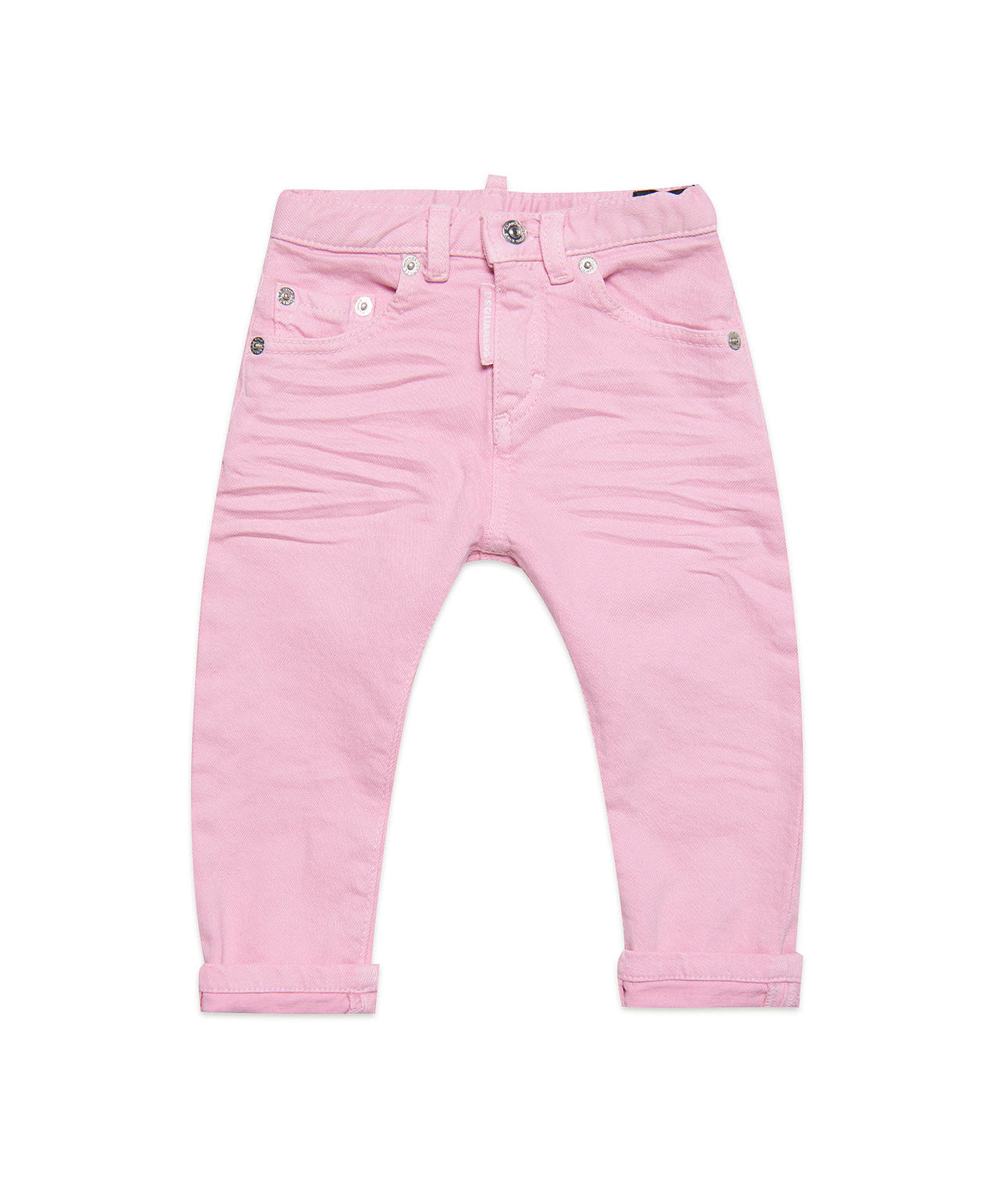 Pantaloni Dritti Rosa per Neonati | Applicazione Logo Posteriore | Vita Elasticizzata | Stile Classico