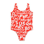 Dsquared2 Kids Costume Intero Rosso con Stampa Prouse All-over per Neonate